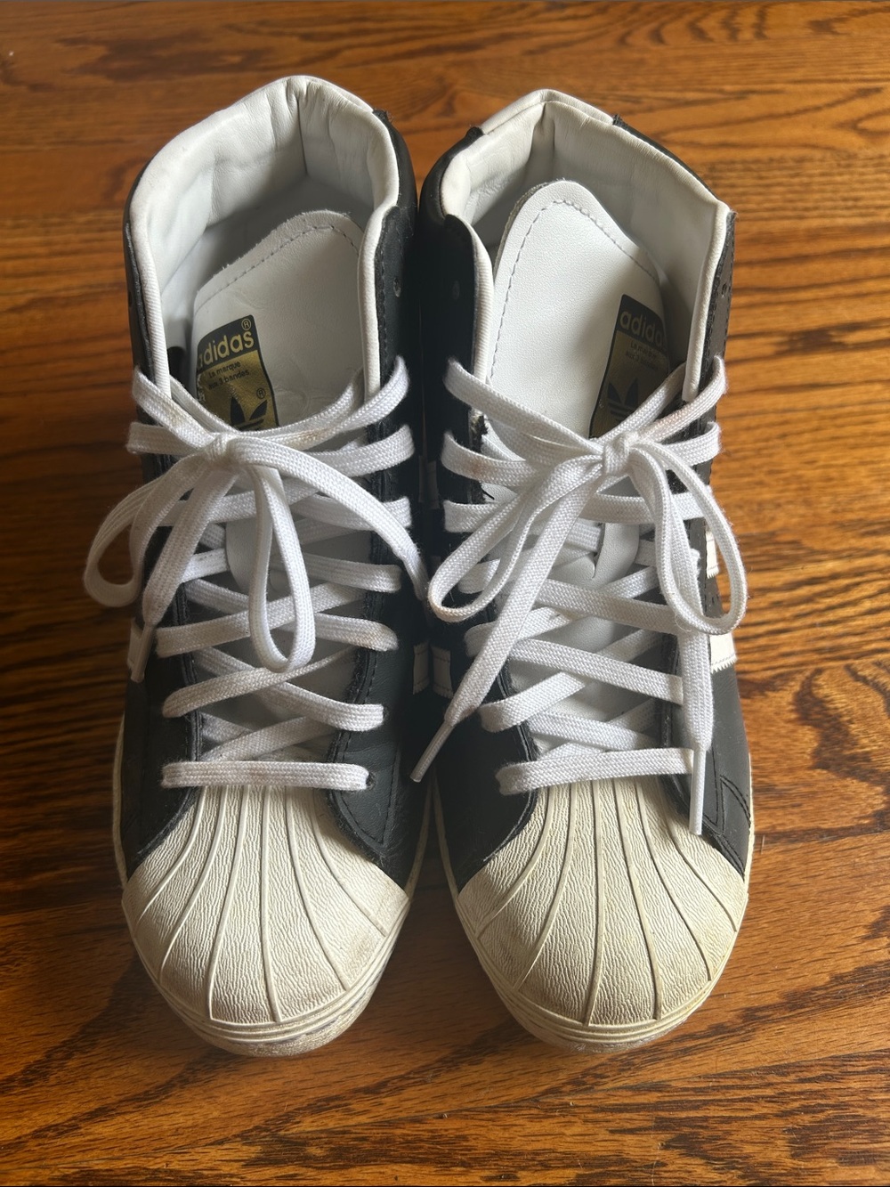 adidas Womens Black & White High-Top Shell-Toe Sneakers